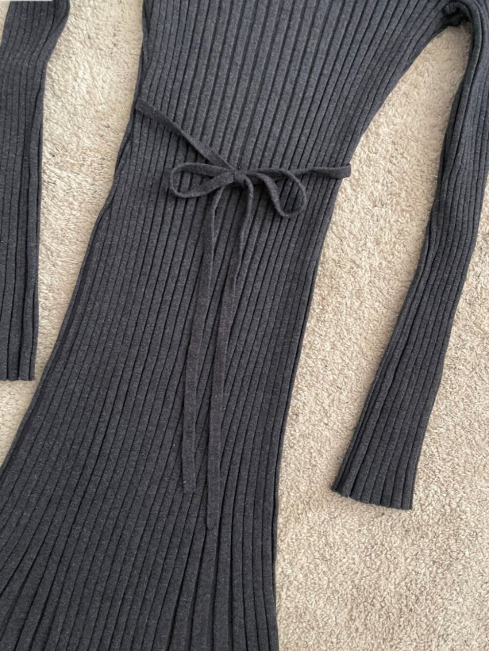 Quince Cotton Cashmere Ribbed Long Sleeve Crew Midi Dress NWT Size S Charcoal - Picture 7 of 15